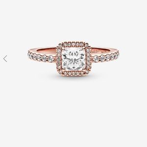 Pandora Square Sparkle Halo Ring in rose gold. Size 5. Worn a few times.